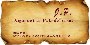Jagerovits Patrícius névjegykártya